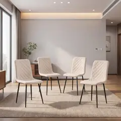 RTA DESIGN - Set de 4 Sillas de Comedor Loretto, Beige, con Espaldar y Diseño Moderno