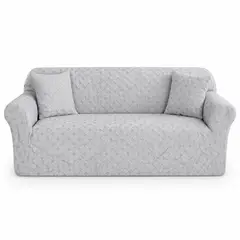 GENERICO - Funda Sofa A Cuadros De Felpa Para Sala 3 Puestos - Gris Claro