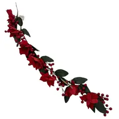 GENERICO - Set x2 Guirnaldas De Berrys Rojas Con Poinsettias Navideñas