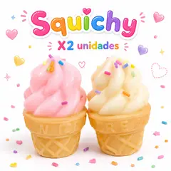 GENERICO - Set X2 Squishies Antiestrés Helados Suaves Rosa y Crema