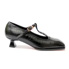 NOHORA GELVEZ - T STRAP MATILDA Cuero Croco Negro