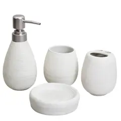 GENERICO - Set Baño Cerámica 4 Piezas Elegante Dispensador Jabón Jabonera Vaso Organizador Moderno Deluxe