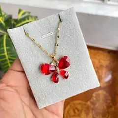 STAINLESS STEEL - Collar Cadena Con Dije Mariposa Piedra Roja Con Circon En Acero Inox