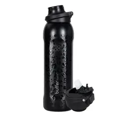 BUFFER FLASK - Termo Botella Termica Agua 1lt Buffer Acero Inox + 2 tapas - Negro