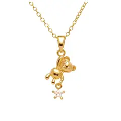 STAINLESS STEEL - Collar Cadena Con Dije Pequeño Oso Estrella Blanco Con Circon En Acero