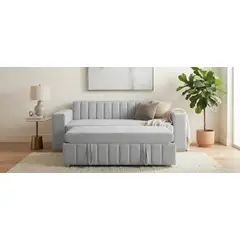 PLUMA HOME - Sofá Cama Moderno - en Tela Gris Claro de Alta Resistencia