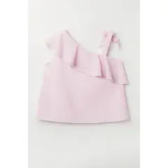 QTORSE - Blusa para niña diseño asimétrico con arandela y lazo al hombro Frida de