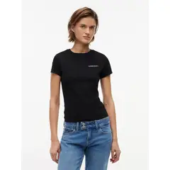 TOMMY HILFIGER - Camiseta negra slim de punto con logo
