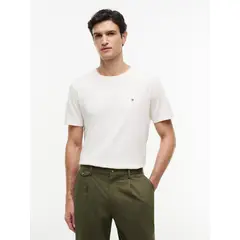 TOMMY HILFIGER - Camiseta blanca de cuello redondo con logo bordado