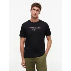 TOMMY HILFIGER - Camiseta negra de cuello redondo con corte regular