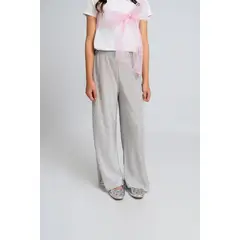 QTORSE - Pantalón para niña de fiesta plateado metálico bota ancha Gaby de