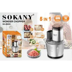 SOKANY - Picadora Eléctrica de Alimentos 3L Acero Inoxidable 800W