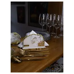 DAMMAR - Servilletero en resina Blossom blanco dorado
