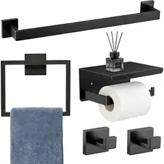 GENERICO - Accesorios para el baño de lujo x5 piezas en acero inoxidable color negro