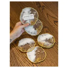 DAMMAR - Portavasos x 6 en resina Blossom blanco dorado