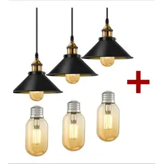 ILUMINATA - 3 LAMPARAS COLGANTES RETRO VINTAGE PARA HOGAR + BOMBILLOS