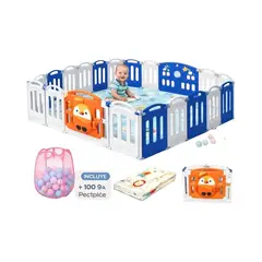 BEBESUNITA - Corral Centro de Juego Modulable Y Plegable + Tapete + 100 Pelotas REF BC-7060