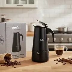 GENERICO - Cafetera Italiana Moka 6 Tazas Hudson Acero Inoxidable Inducción Espresso Café Premium Hogar