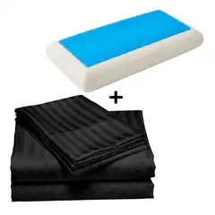 ZHOPI CO - Sabanas Cama Doble Negro Lujo Mas 1 Almohada De Gel Refrescante