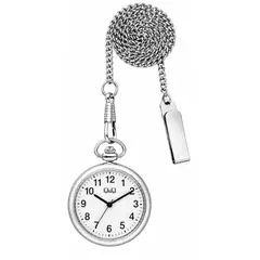 Q AND Q - Reloj QyQ Unisex Análogo De Bolsillo QB85J010Y Cadena Metálica Con Clip Plateado