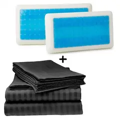ZHOPI CO - Sabanas Cama Doble Negro Lujo Mas Dos Almohadas De Gel Refrescante