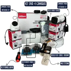 DAHUA - Kit 4 cámaras Dahua, Disco 500GB, 4 cámaras y accesorios