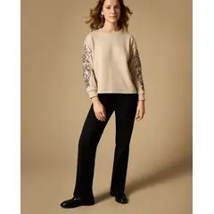 ESPRIT - Suéter para mujer tejido con bordado floral en mangas Casual
