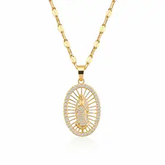 STAINLESS STEEL - Collar Cadena Con Dije Virgen De Guadalupe Blanco Grande Con Circon En Acero Inoxidable