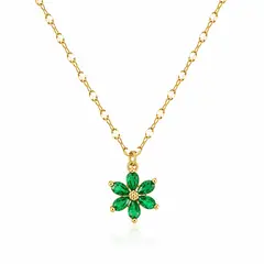 STAINLESS STEEL - Collar Cadena Con Dije Flor Verde Pequeña Verde Con Circon En Acero Inoxidable