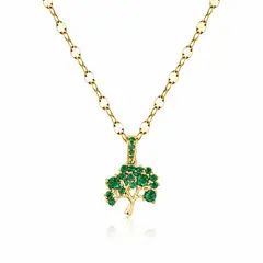 STAINLESS STEEL - Collar Cadena Con Dije Arbol Verde Esmeralda Pequeña Verdo Con Circon En Acero Inoxidable