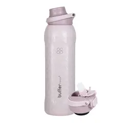 BUFFER FLASK - Termo Botella Termica Agua 1lt Buffer Acero Inox + 2 tapas - Rosa