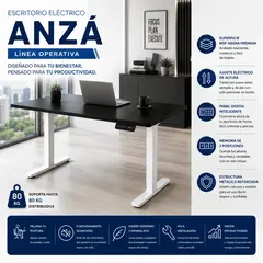 MUEBLESYA - Escritorio Inteligente Anza 12060 Con Altura Ajustable y Mando Digital Memoria 3 Posiciones Superficie Mdf Negra
