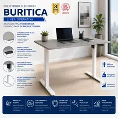MUEBLESYA - Escritorio Inteligente Buritica 12060 Con Altura Ajustable y Mando Digital Memoria 3 Posiciones Superficie Mdf Gris