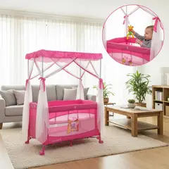 BEBESUNITA - Cuna Corral Para Bebe Con Mecedoras Y Toldillo Alto REF EV-8828