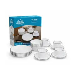 HOME ELEMENTS - Vajilla Lynes Borde Negro Vitrocerámica 16 Piezas 4 Puestos
