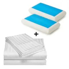 ZHOPI CO - Sabanas Cama Queen Blanco Lujo Mas Dos Almohadas De Gel Refrescante