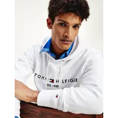 TOMMY HILFIGER - Buzo blanco con gorro y logo bordado