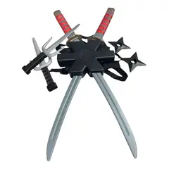 GENERICO - Set Ninjas Niños Espadas Dagas Estrellas Guerrero Plastico accesorios disfraz