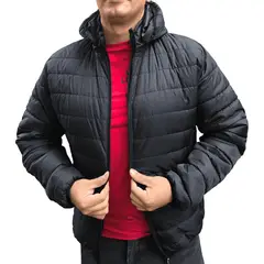 ABC - Chaqueta Hombre Acolchada Impermeable capota removible con cremallera