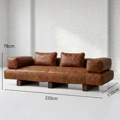 22 GRADOS DECORACION - Sofá Cratos 220cm x 110cm Cuero natural y roble macizo