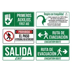 GENERICO - Señal Avisos De Emergencia Señalización Kit X 6 Señales Seguridad Industrial