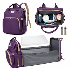 GENERICO - Pañalera morral tipo cuna con cambiador morada