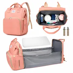 GENERICO - Pañalera morral tipo cuna con cambiador salmon