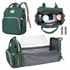 GENERICO - Pañalera morral tipo cuna con cambiador verde