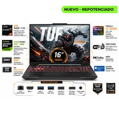 ASUS - Portátil Gamer TUF Gaming A16 FA607NUQ AMD Ryzen 7 170 RAM 32GB SSD 8 TB RTX 4050 6 GB 144Hz