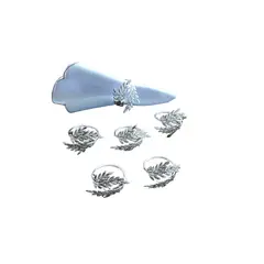 ARTESANAL - 6 SERVILLETEROS ANILLOS AROS PARA SERVILLETAS HOJA TRIGO PLATEADO