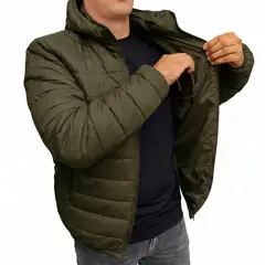 ABC - Chaqueta Hombre Acolchada Impermeable capota removible con cremallera