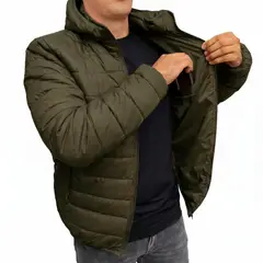 ABC - Chaqueta Hombre Acolchada Impermeable capota removible con cremallera