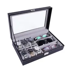 CHINA GLAZE - CAJA ORGANIZADORA DE RELOJES Y GAFAS EN PU CON TAPA DE VIDRIO