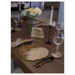 DAMMAR - Set x 6 Individuales y portavasos en resina Spring nacar dorado